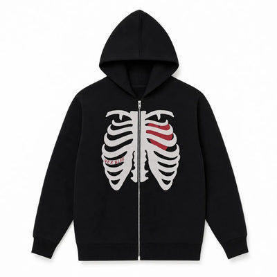 Nite Fury Black / XS Skeleton Heart Zip Hoodie
