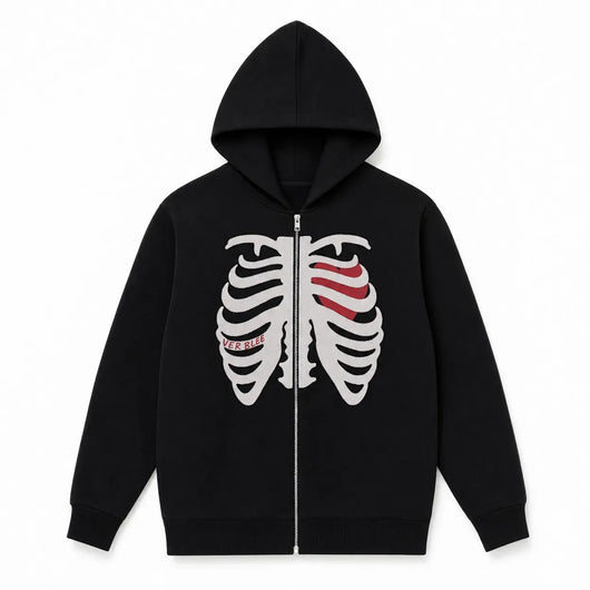 Nite Fury Black / XS Skeleton Heart Zip Hoodie