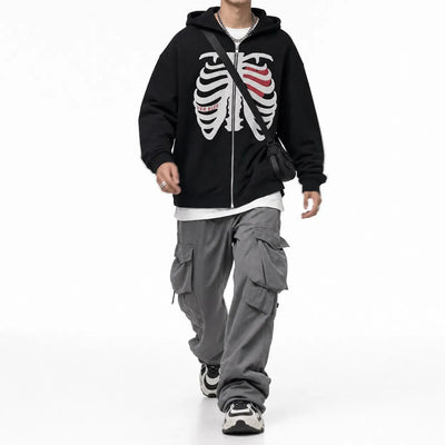 Nite Fury Skeleton Heart Zip Hoodie