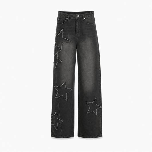 Nite Fury Black / XXS Star Pattern Embroidered Jeans