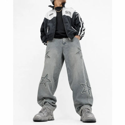 Nite Fury Star Pattern Embroidered Jeans