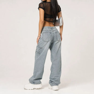 Nite Fury Star Pattern Embroidered Jeans