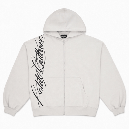 Nite Fury White Hoodie / S Zip Hoodie Calligraphy Script