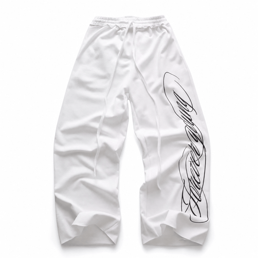 Nite Fury White Trousers / S Zip Hoodie Calligraphy Script