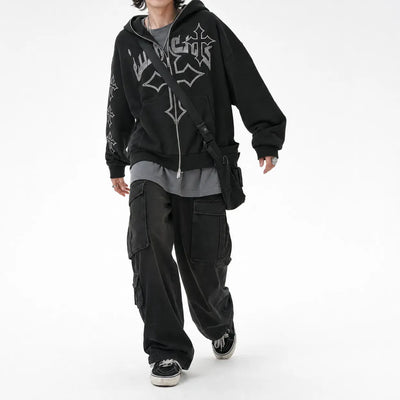 Nite Fury Rhinestone Cross Embroidered Hoodie
