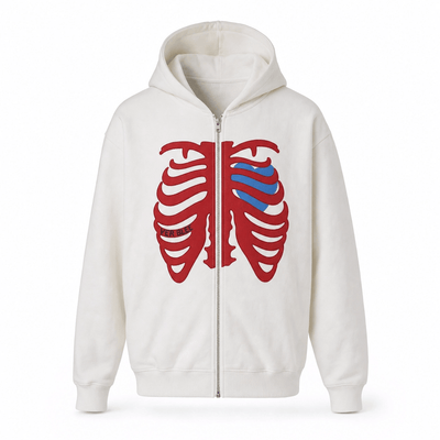 Nite Fury White / XS Skeleton Heart Zip Hoodie