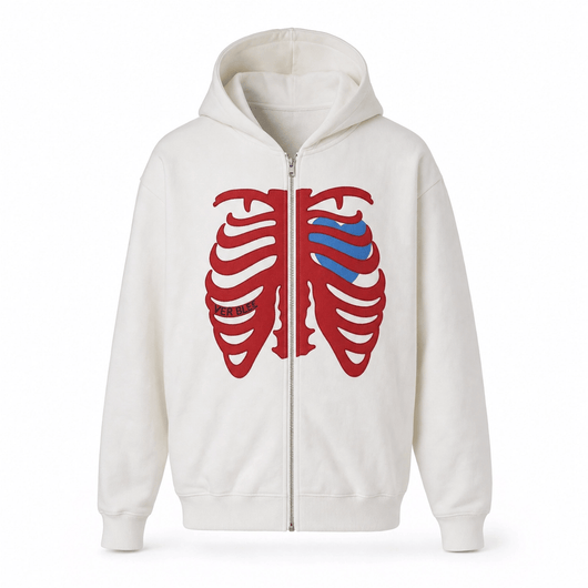 Nite Fury White / XS Skeleton Heart Zip Hoodie
