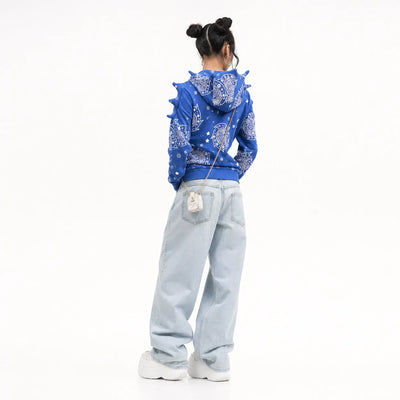 Urban Y2K Bandana Print Zip Hoodie