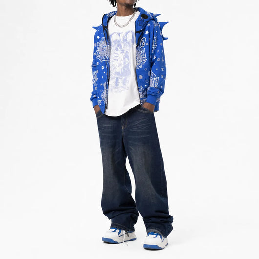 Urban Y2K Bandana Print Zip Hoodie