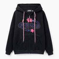 Embroidered Casual Zip Hoodie