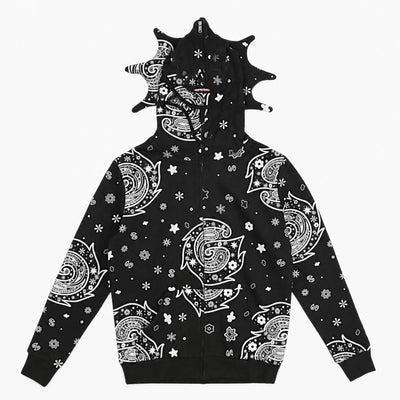Urban Y2K Black / XS Bandana Print Zip Hoodie