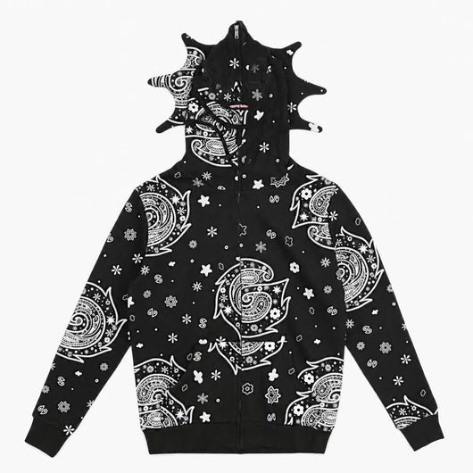 Urban Y2K Black / XS Bandana Print Zip Hoodie