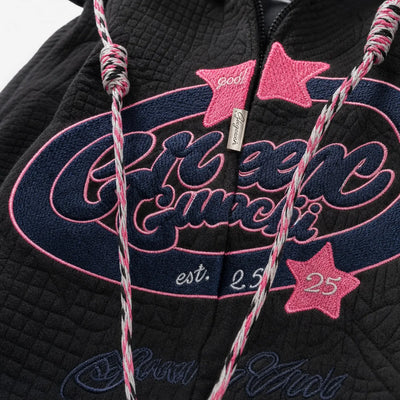 Urban Y2K Embroidered Casual Zip Hoodie