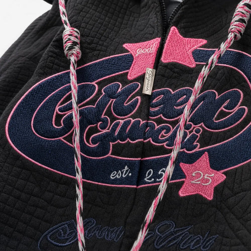 Embroidered Casual Zip Hoodie