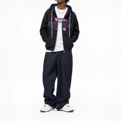 Embroidered Casual Zip Hoodie