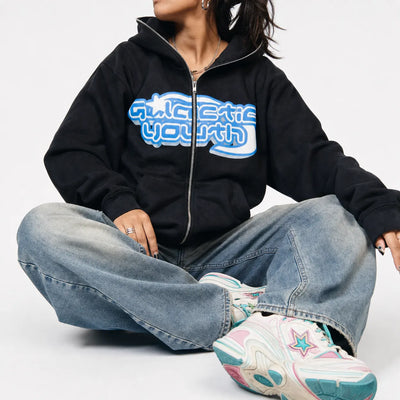 Urban Y2K Graphic Zip Hoodie Skull