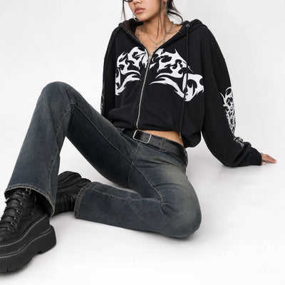 Urban Y2K Hoodie Tribal Ink Design