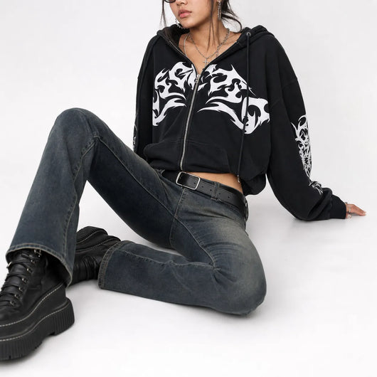 Urban Y2K Hoodie Tribal Ink Design