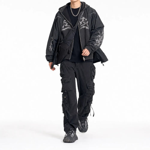 Oversized Hoodie Flame Graphic