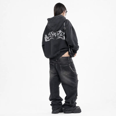 Urban Y2K Oversized Hoodie Flame Graphic