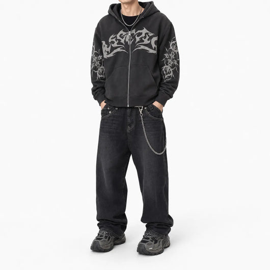 Urban Y2K Oversized Hoodie Flame Graphic