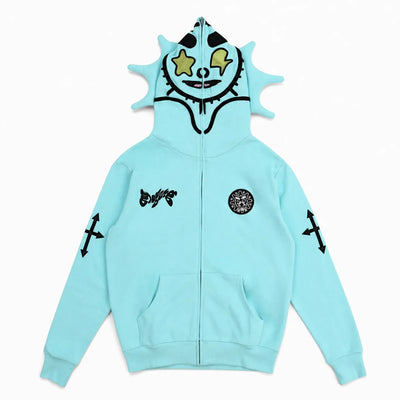 Urban Y2K Sky Blue / XS Bandana Print Zip Hoodie