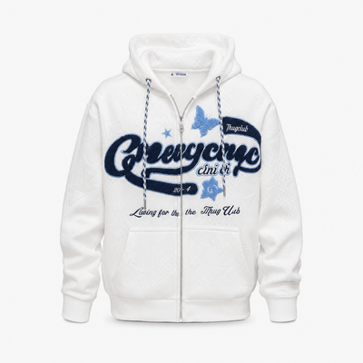 Urban Y2K White / S Embroidered Casual Zip Hoodie