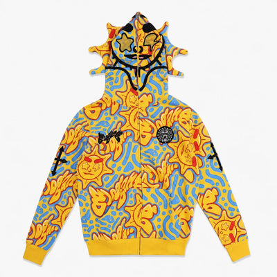 Urban Y2K Yellow / XS Bandana Print Zip Hoodie